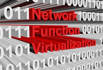 White letters 0 and 1 and Network Functions Virtualization written in red
