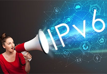 Lady with megaphone shouting IPv6
