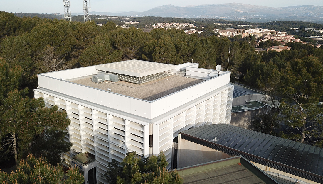 Photo of ETSI main building in drone view