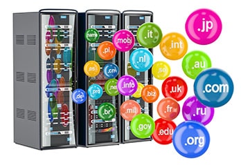 Server with many colourful icons containing domain names