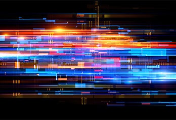 Quantum computer net system, abstract design, colourful on black background