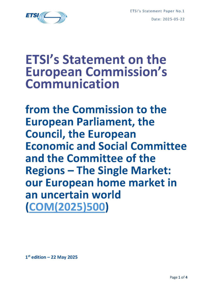 Cover of the ETSI Statement Paper No1