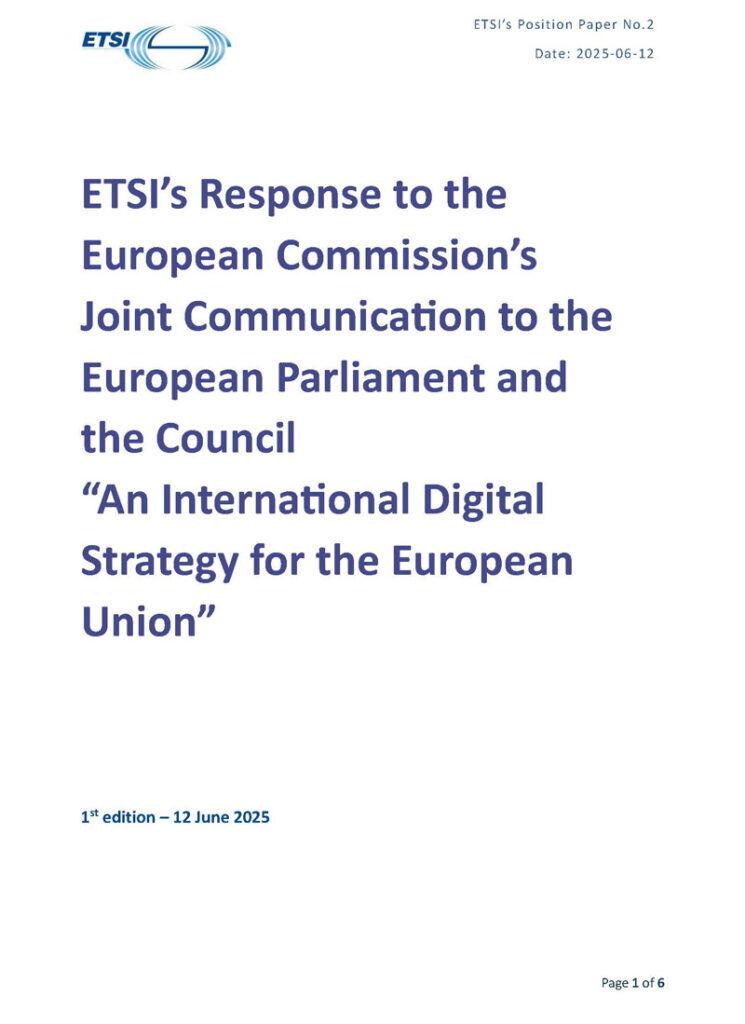Cover of the ETSI Position Paper No2