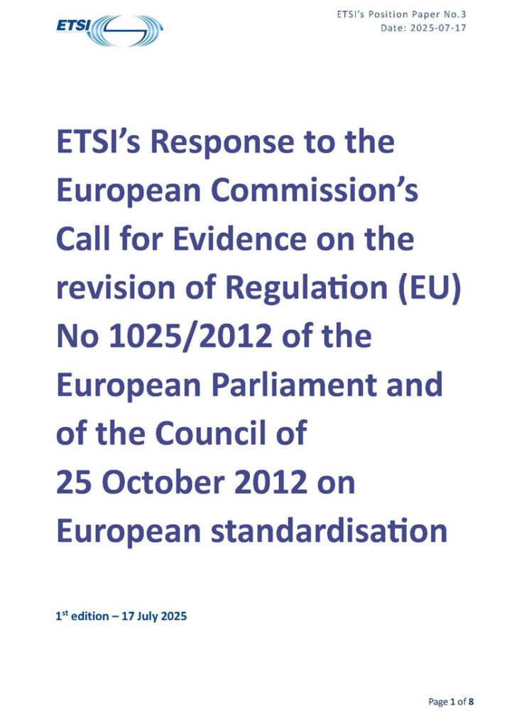 Cover of the ETSI Position Paper No3