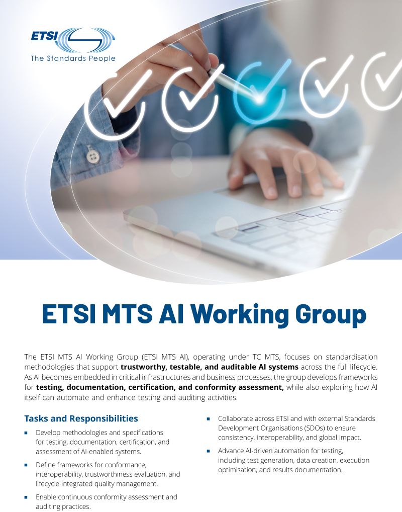 Cover flyer ETSI MTS AI Artificial Intelligence Working Group