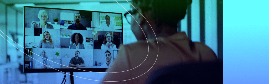 Woman looking at her screen in a virtual meeting