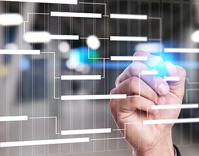 Project management chart on virtual screen