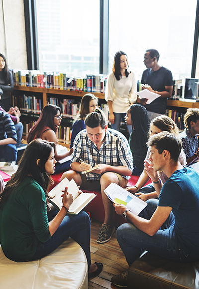 Group of students in a library