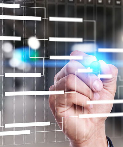 Project management chart on virtual screen