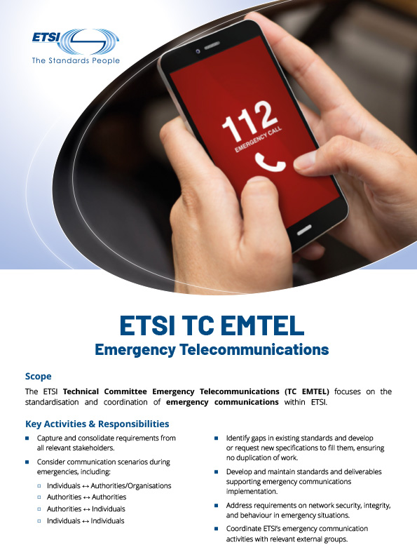 Cover flyer ETSI TC EMTEL Emergency Telecommunications