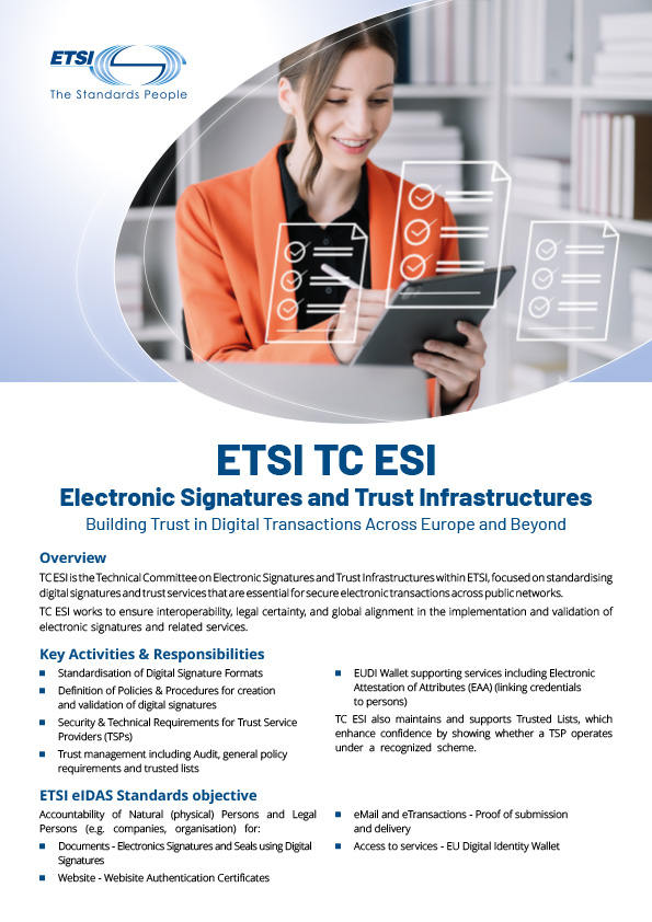 Cover flyer ETSI TC ESI Electronic Signatures and Trust Infrastructures