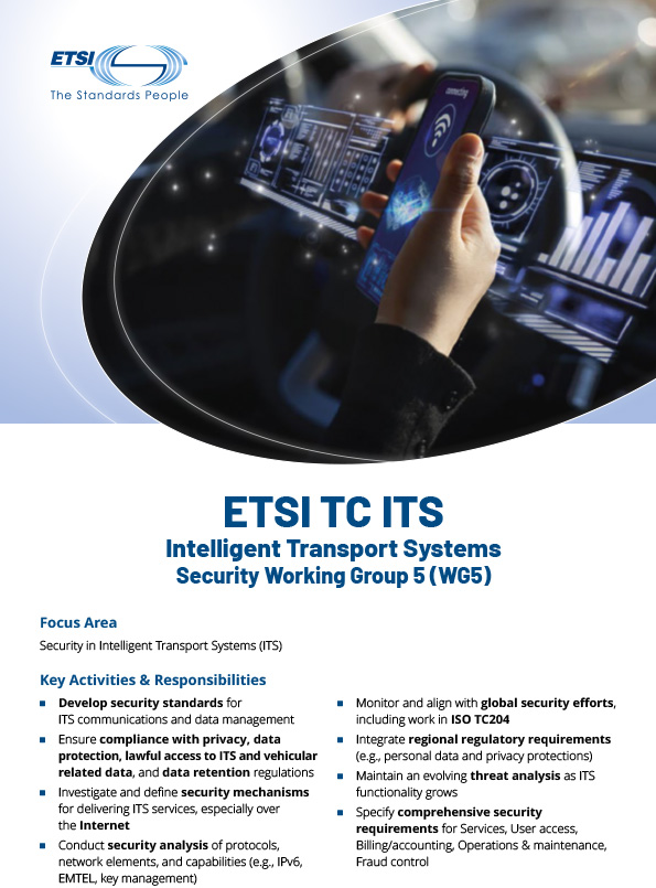 Cover flyer ETSI TC ITS Intelligent Transport Systems Security Working Group