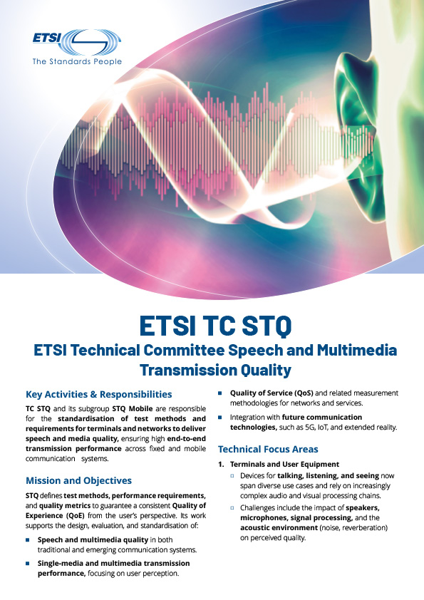 Cover flyer ETSI TC STQ ETSI Technical Committee Speech and Multimedia Transmission Quality