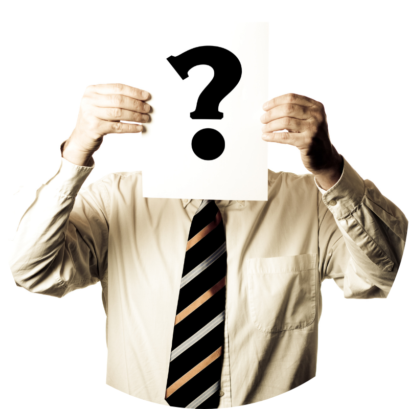 Man holding a paper with an question mark