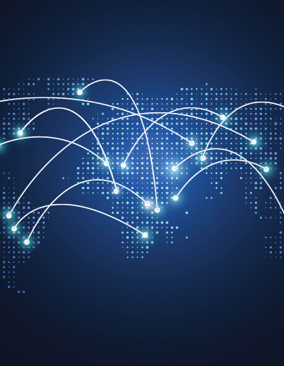 World map with connected dots